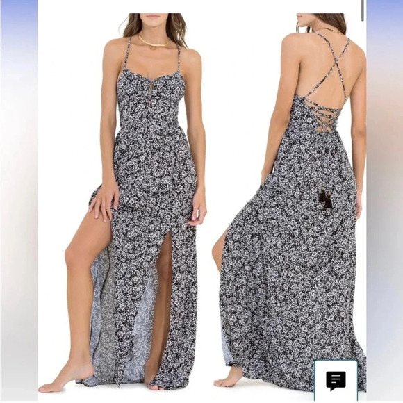 Maaji Pansy Floral Holly Coverup Maxi Boho Dress in Black Size Medium - Picture 1 of 7